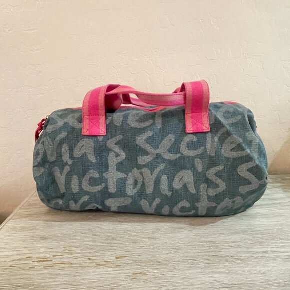Victoria's Secret Tote Duffel Bag Denim Logo Hot Pink - Picture 1 of 8